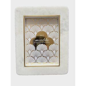 Handcrafted Marble 5 X 7 Photo Frame White Gold Alabaster Photograph Picture